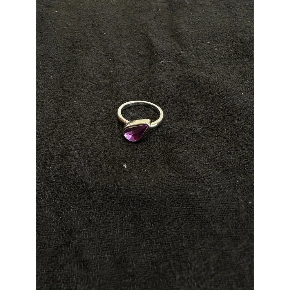 Silver Tone Purple Pear Shaped Ring Size 9.5 Minimalist